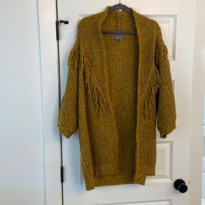 Anthropologie fringe mustard cardigan